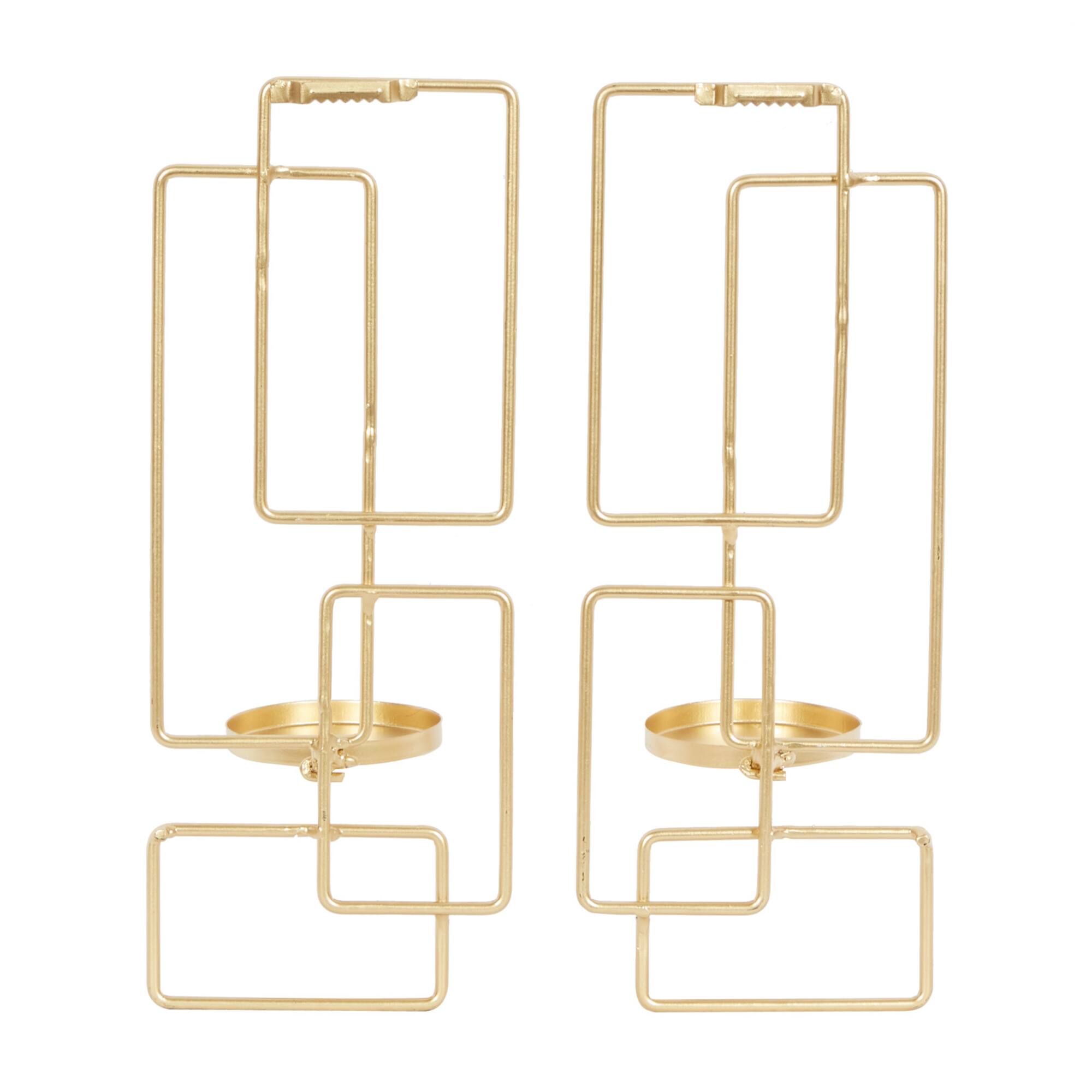 Gold Iron Contemporary Candlestick Holders, 13" x 5" x 4"